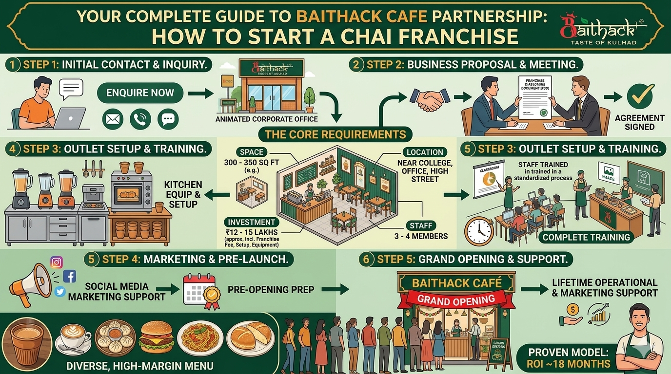 Start a Baithack Café franchise with proper investment, prime location, and quality service.